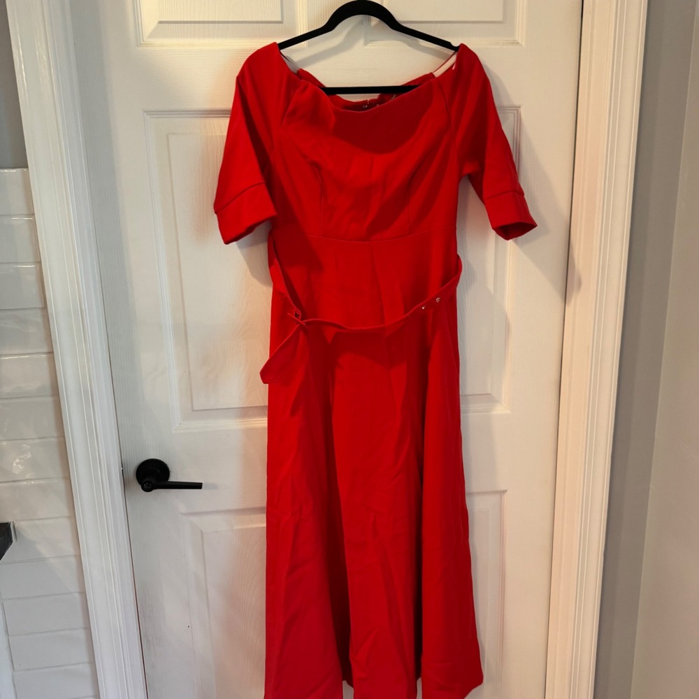 FEHAUTE‎ Maxi Dress Women Size 4 Red Belted Off Shoulder Formal 1673664#